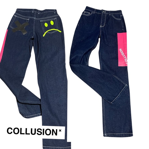 Collusion Dark Wash 90’s Baggy Jeans Ultra High Waisted Size 28 - Picture 1 of 11